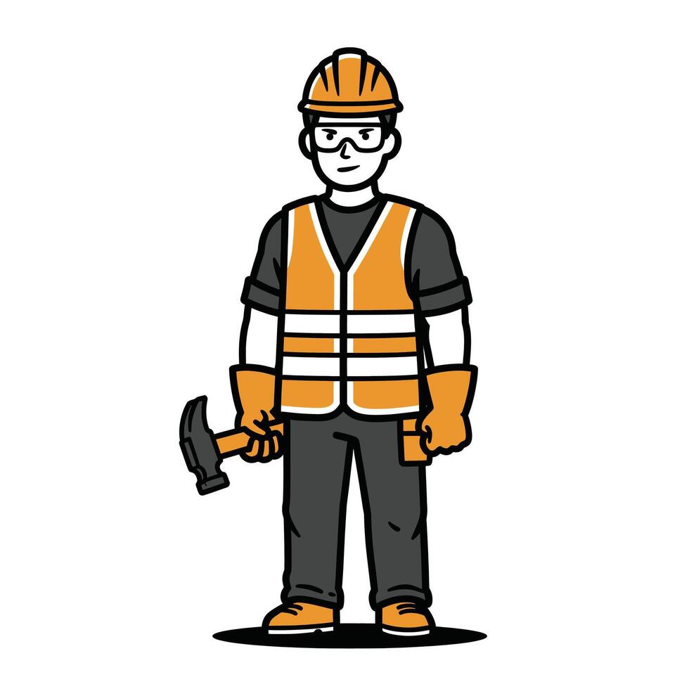 Construction worker with hammer illustration vector