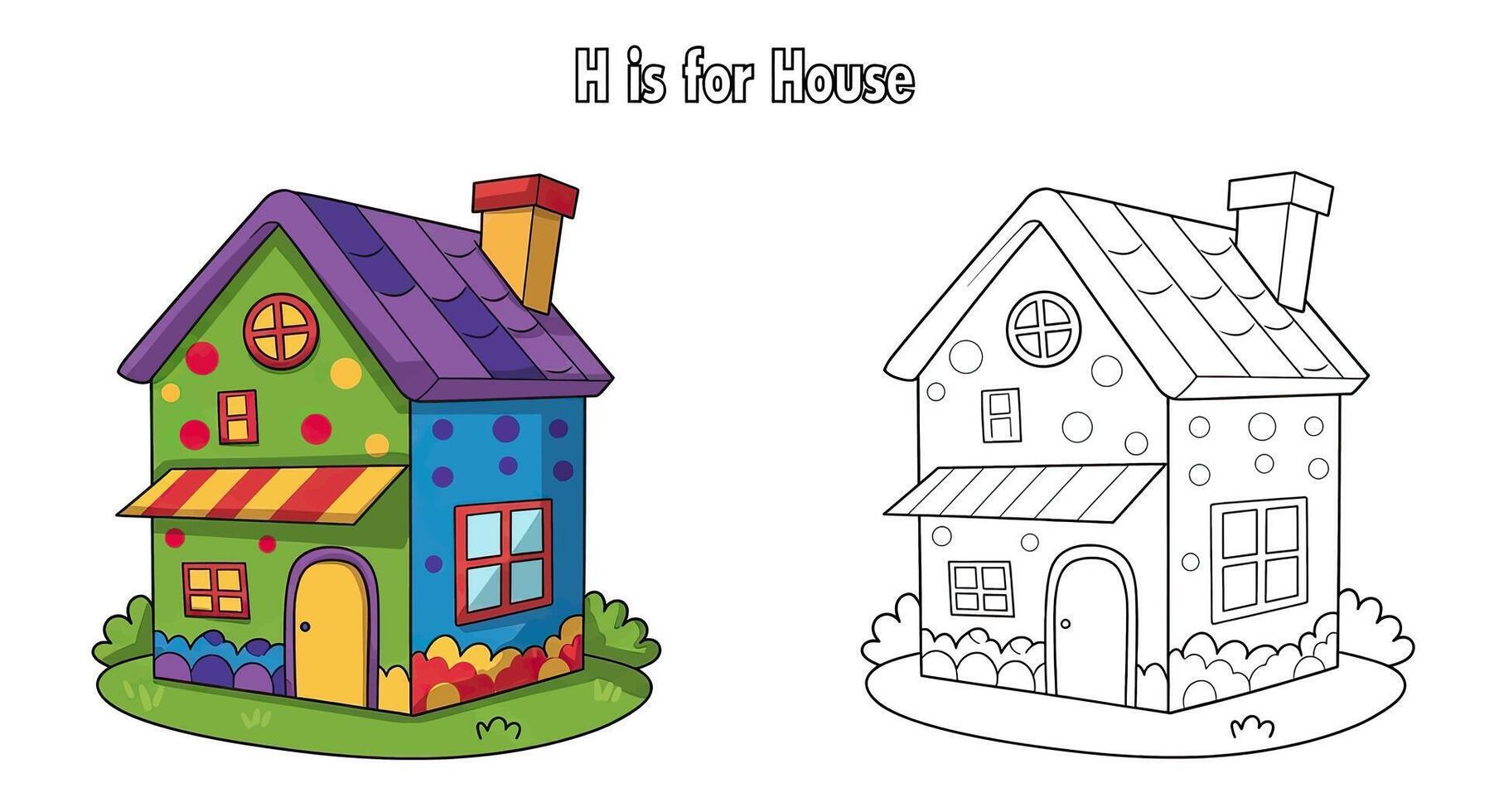 I is for house coloring page vector