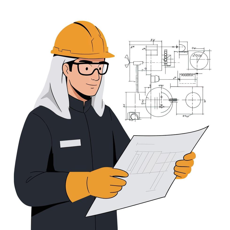 An engineer holding a blueprint vector