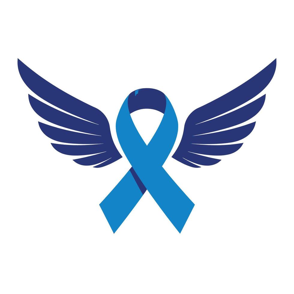 Blue awareness ribbon with wings on a white background vector
