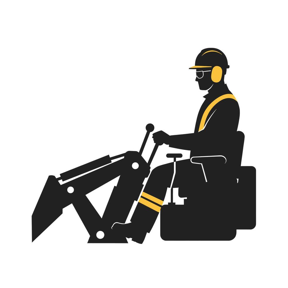 A man in a hard hat and safety helmet is sitting on a backhoe vector