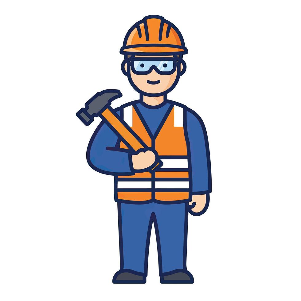 Construction worker with hammer illustration vector