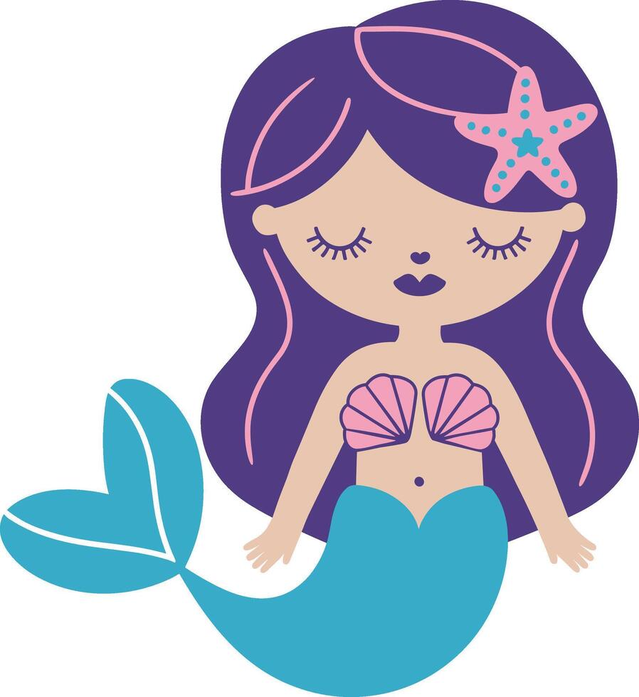 Cute Mermaid with Starfish and Seashell Top vector