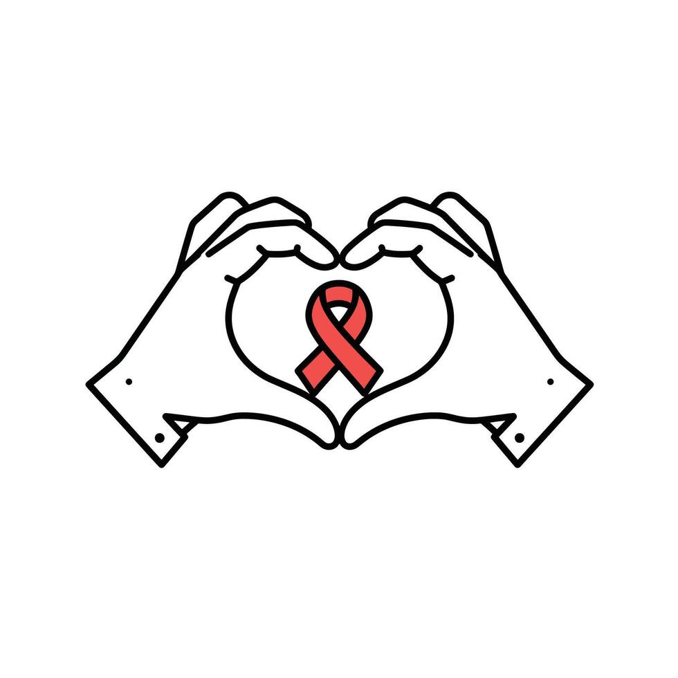 Hands making a heart with a red ribbon vector