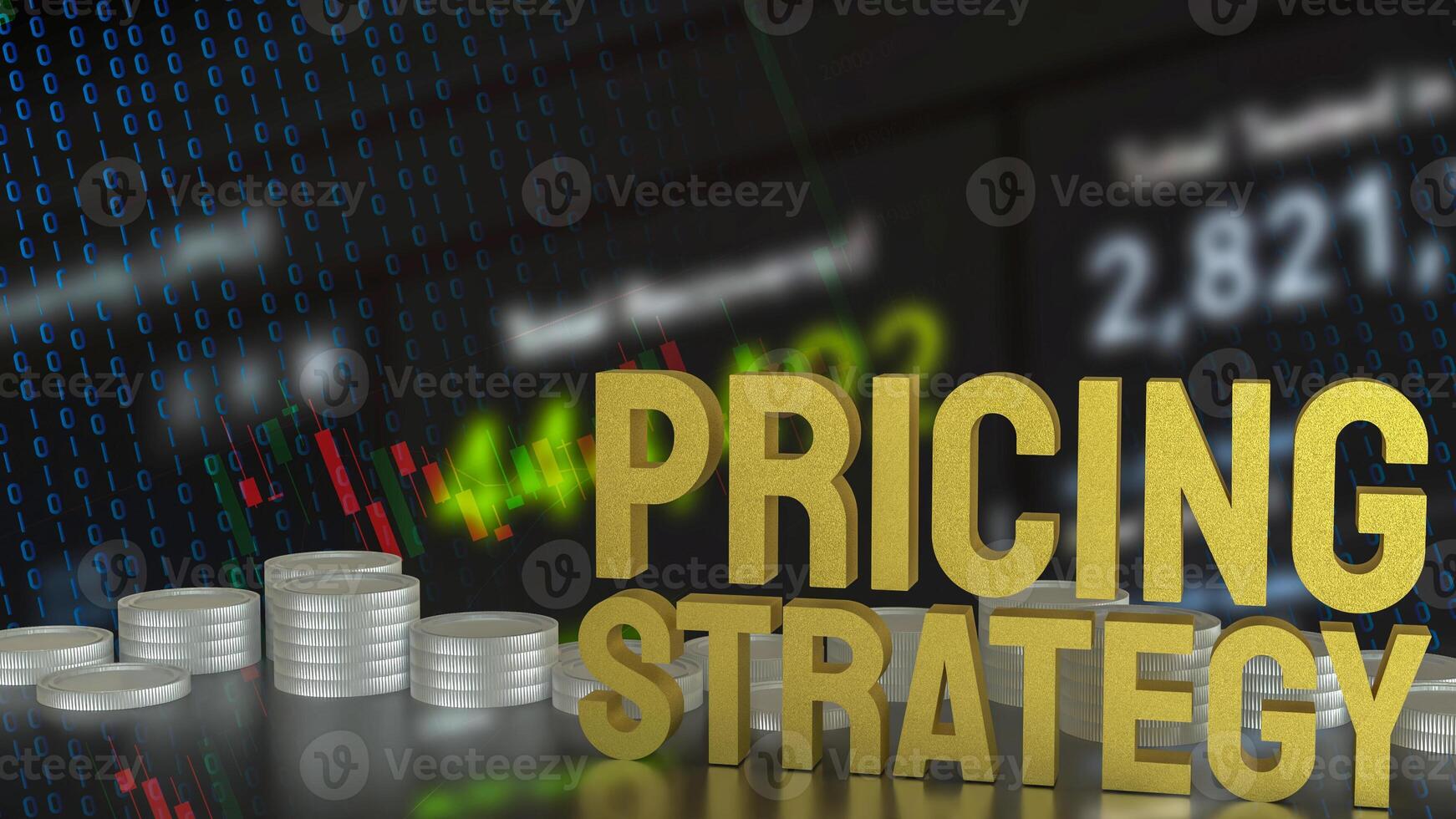 The Gold Pricing strategy and coins for Business concept 3d Rendering. photo