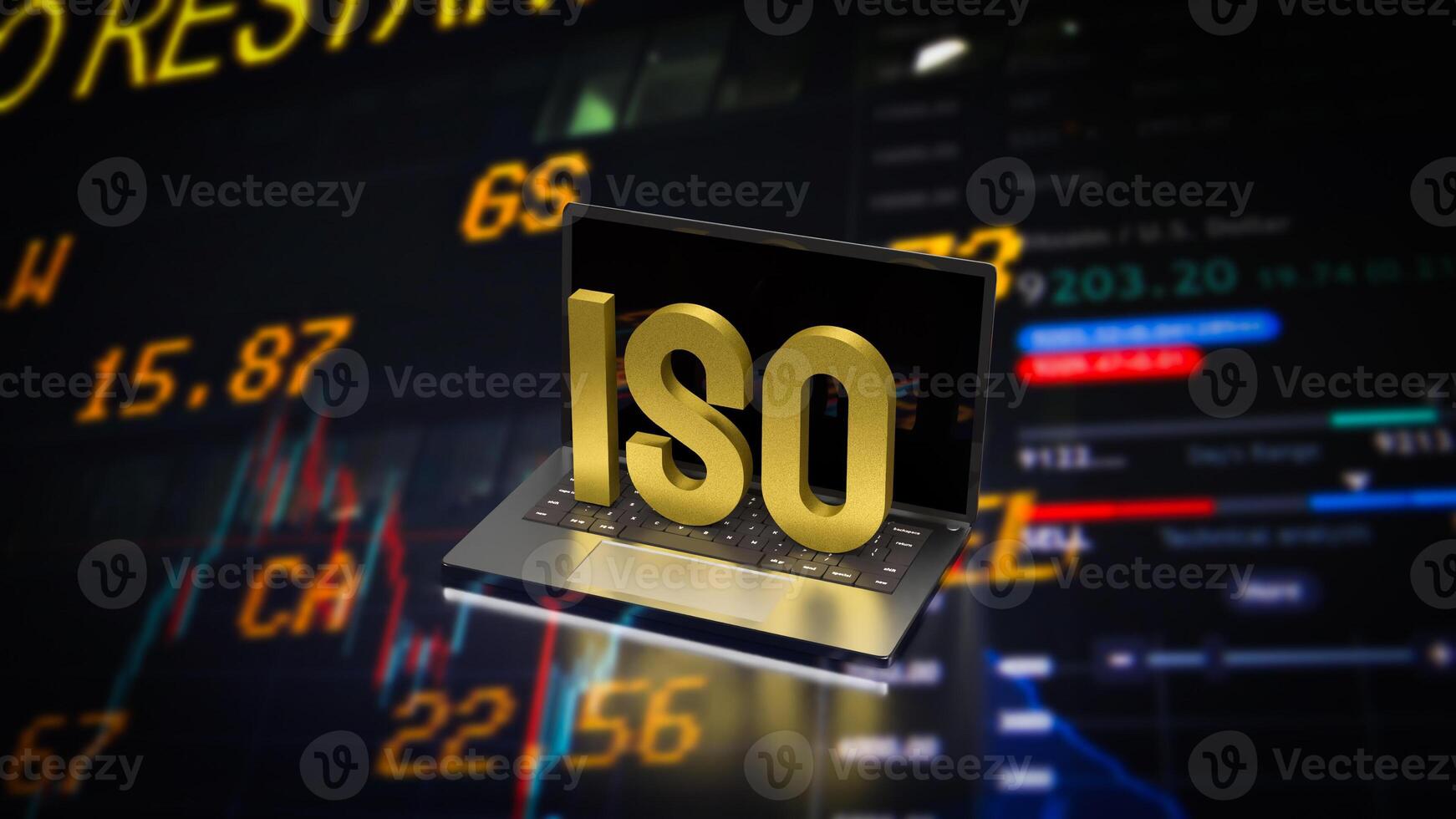 The Gold ISO on Laptop for Business concept 3d Rendering. photo