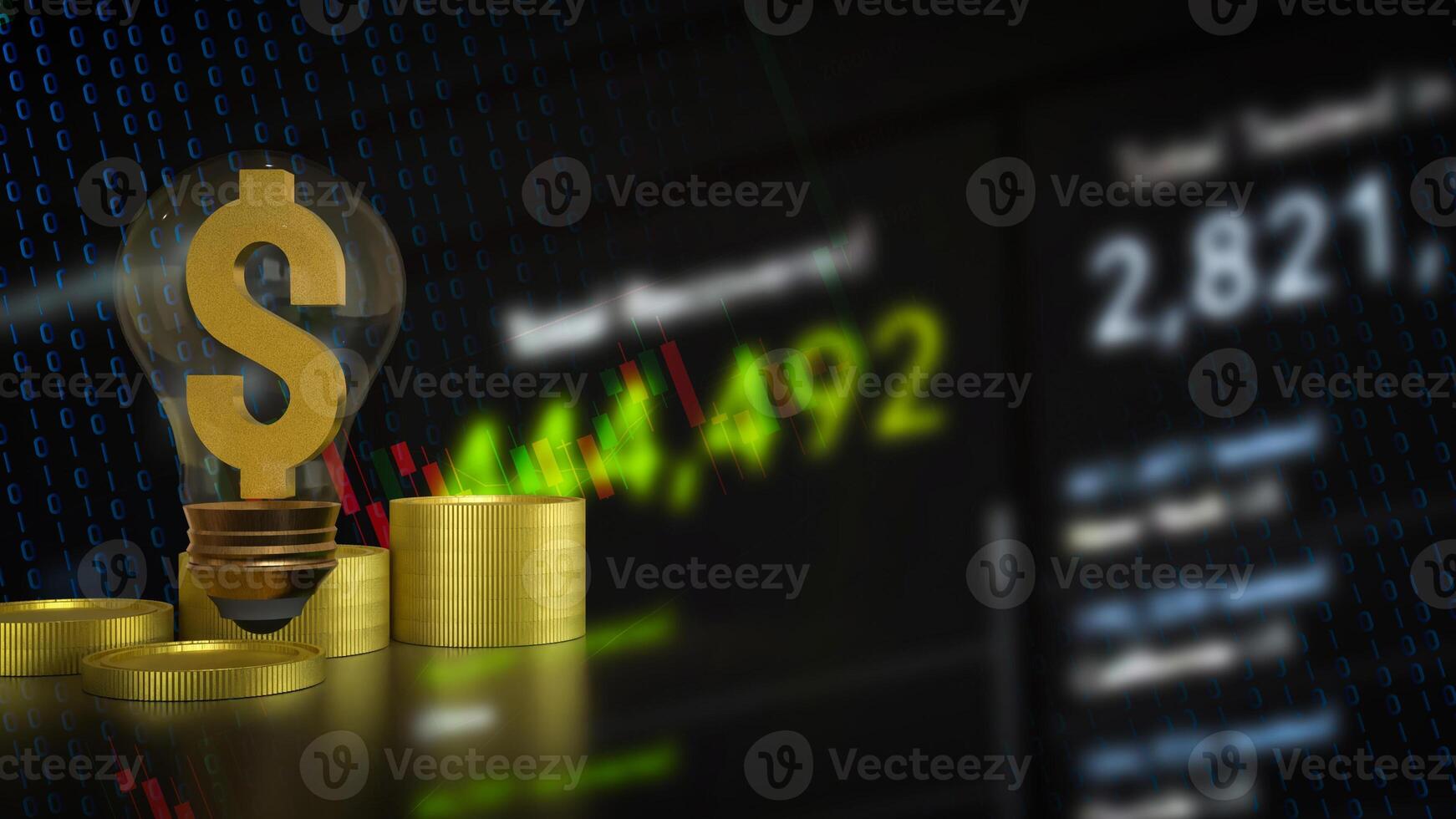 Gold dollar symbol in Light Bulb for Business concept 3d rendering. photo