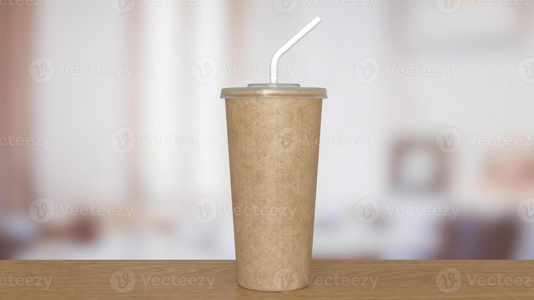 Coffee paper cup on wood Table 3d Rendering. photo
