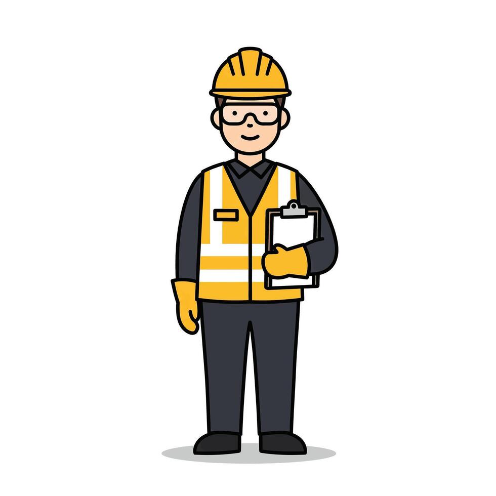A man in a hard hat and safety vest holding a clipboard vector