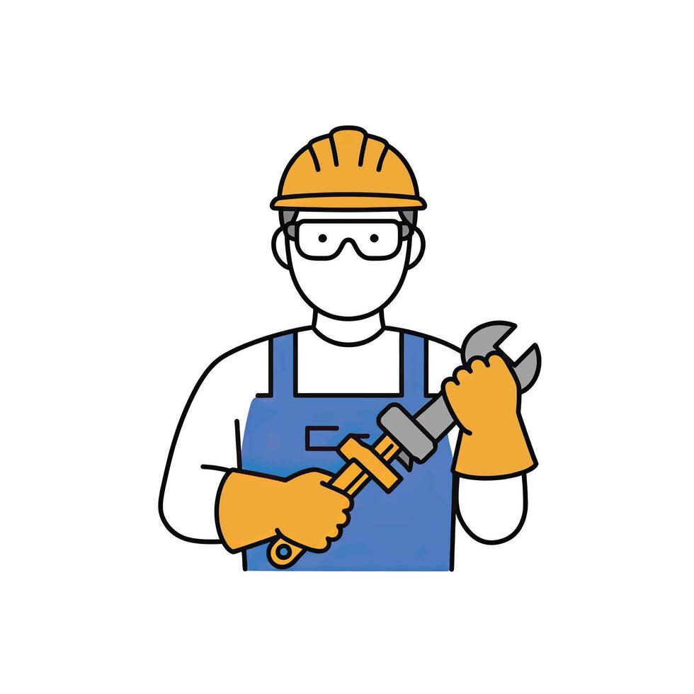 A man in a hard hat holding a wrench vector