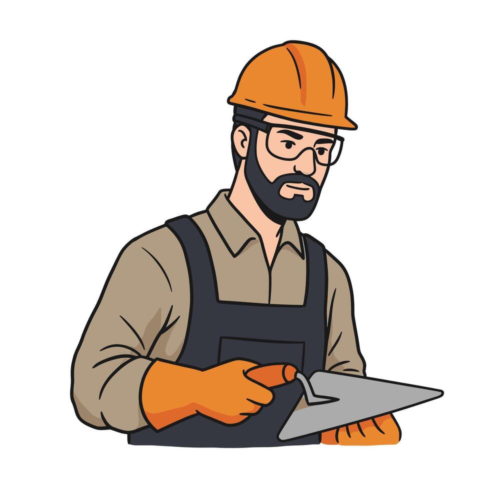 A man in a hard hat and glasses holding a knife vector