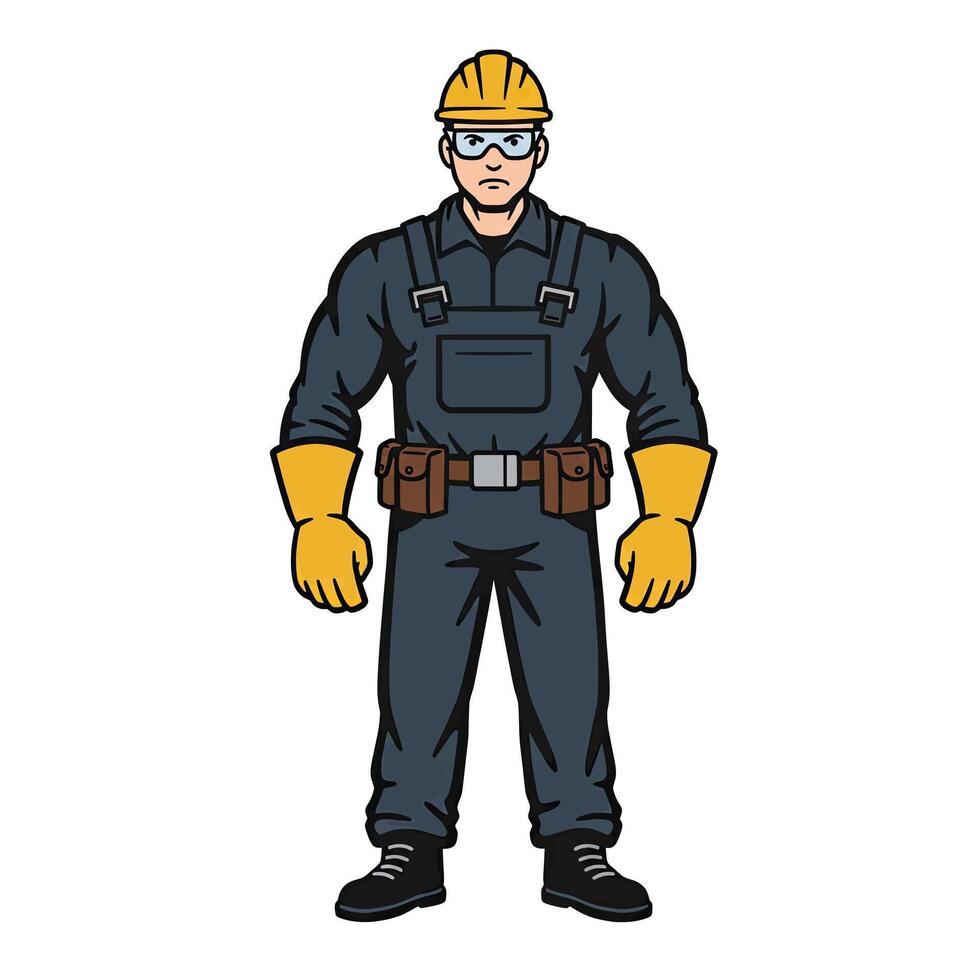 A construction worker in overalls and gloves vector