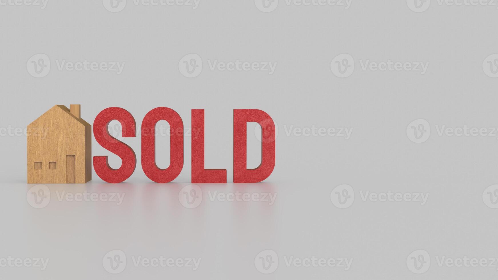 The Toy wood house and red sold text for Property or real estate concept 3d Rendering. photo