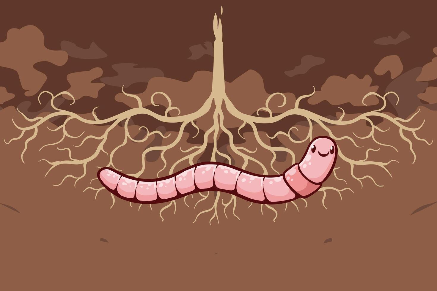 illustration of worms useful for maintaining soil fertility, cartoon style vector