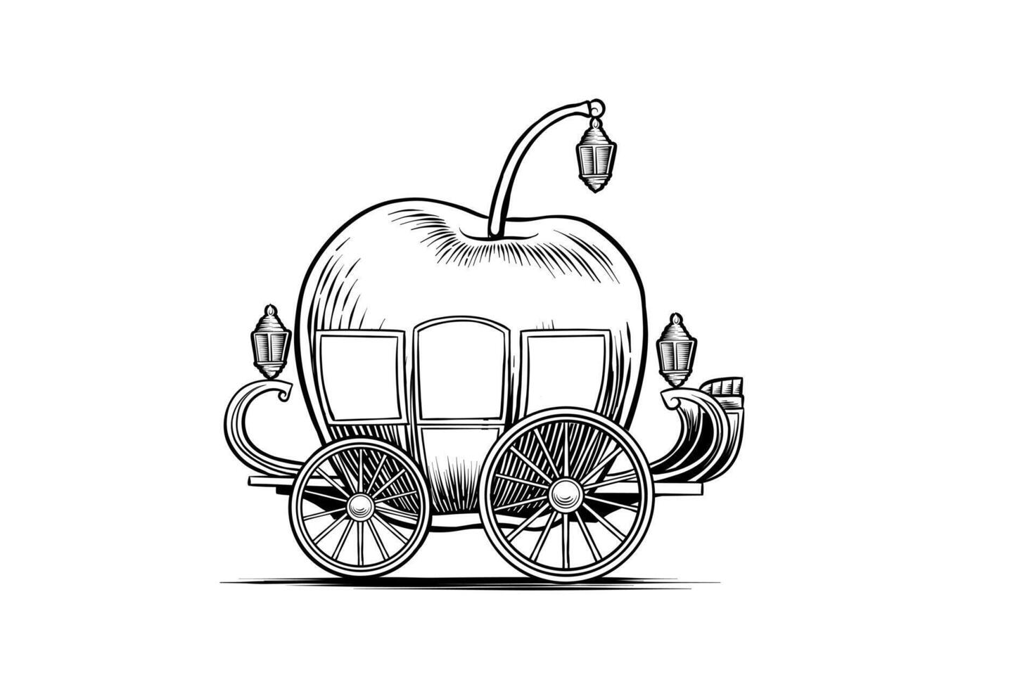 hand drawn apple cart illustration, black and white vector
