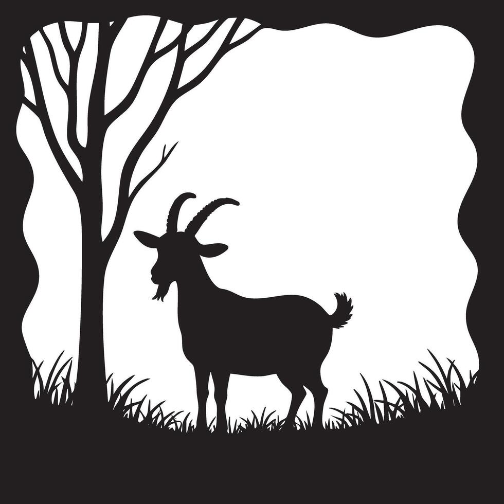 Goat silhouette in the field illustration vector