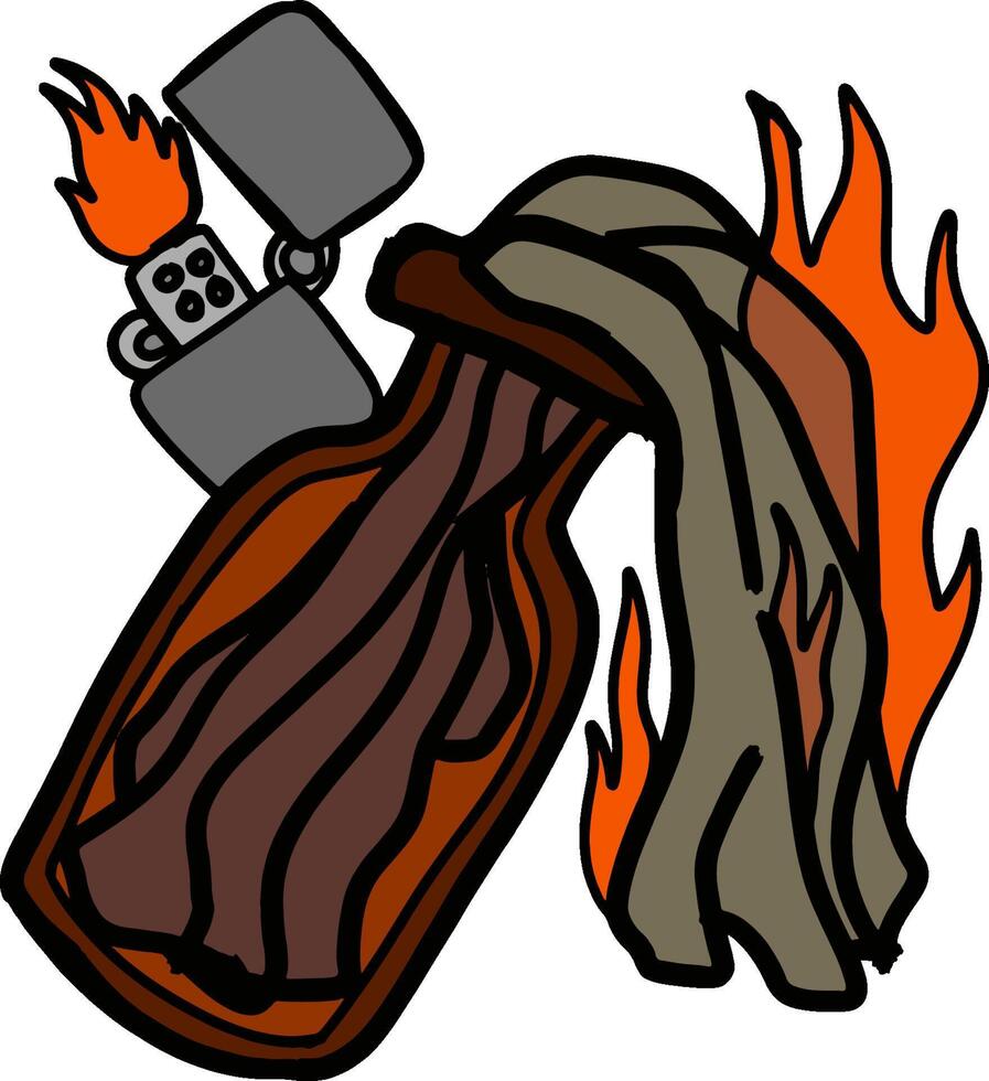 Molotov Cocktail with Gas lighter vector