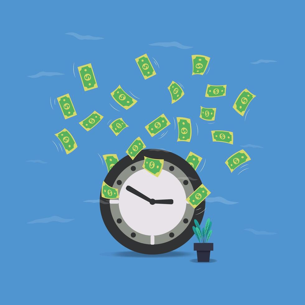 Big clock with dollar currency. Time is money illustration vector