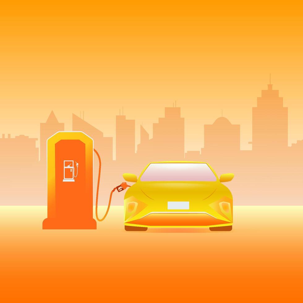 The car filling up petrol in petrol station design vector