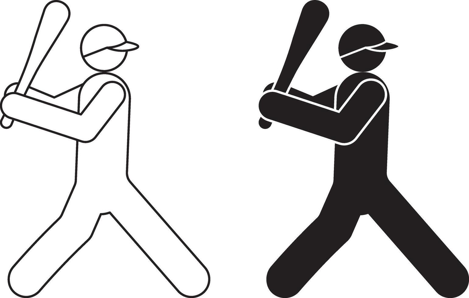 outline silhouette baseball player holding a bat in a ready to swing position. The design is minimalistic and stylized icon set vector