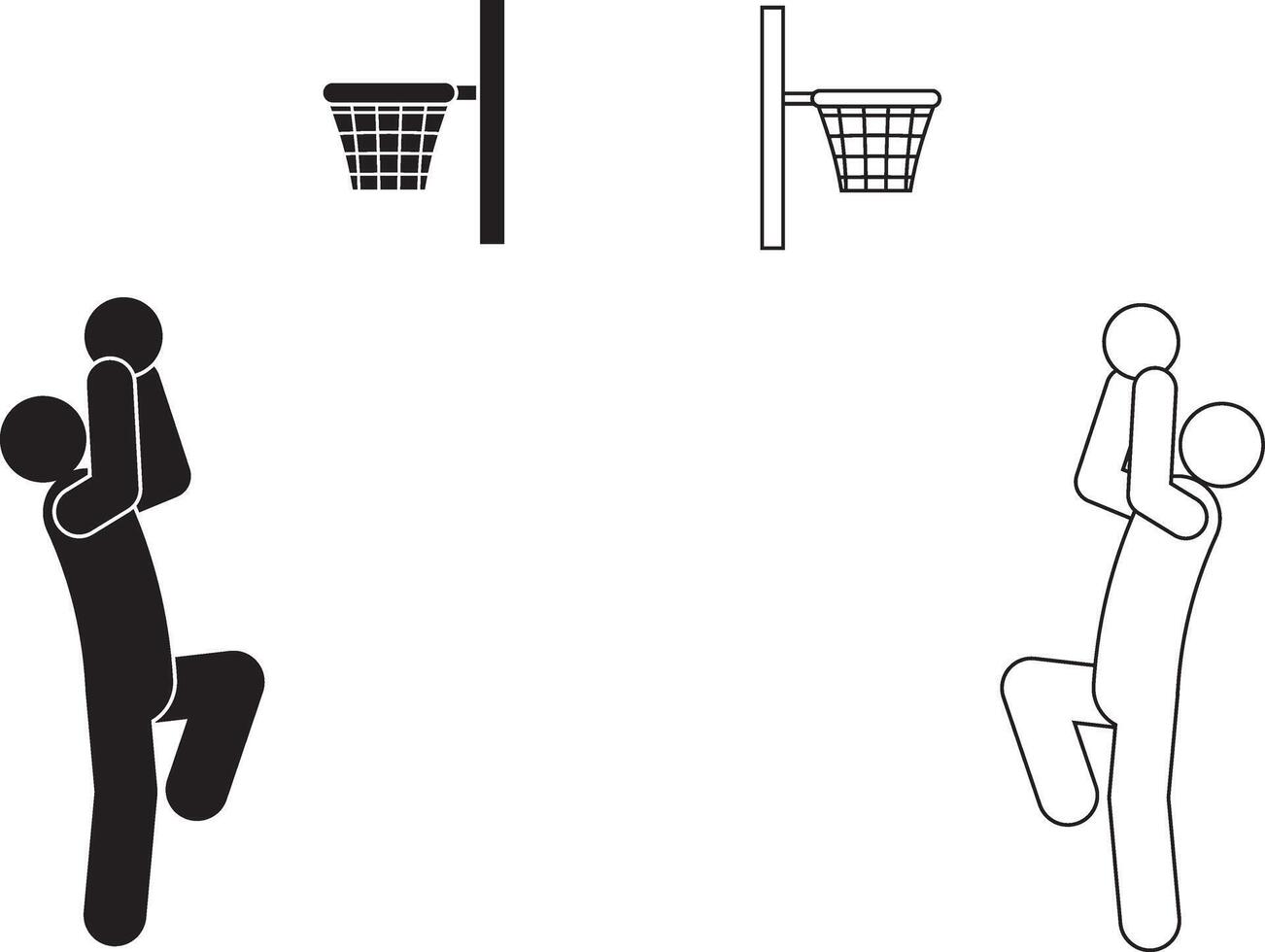 basketball player jumping and aiming to shoot the ball into the hoop icon set vector