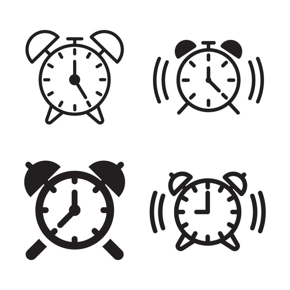 Four Alarm Clock Icons in Different Styles vector