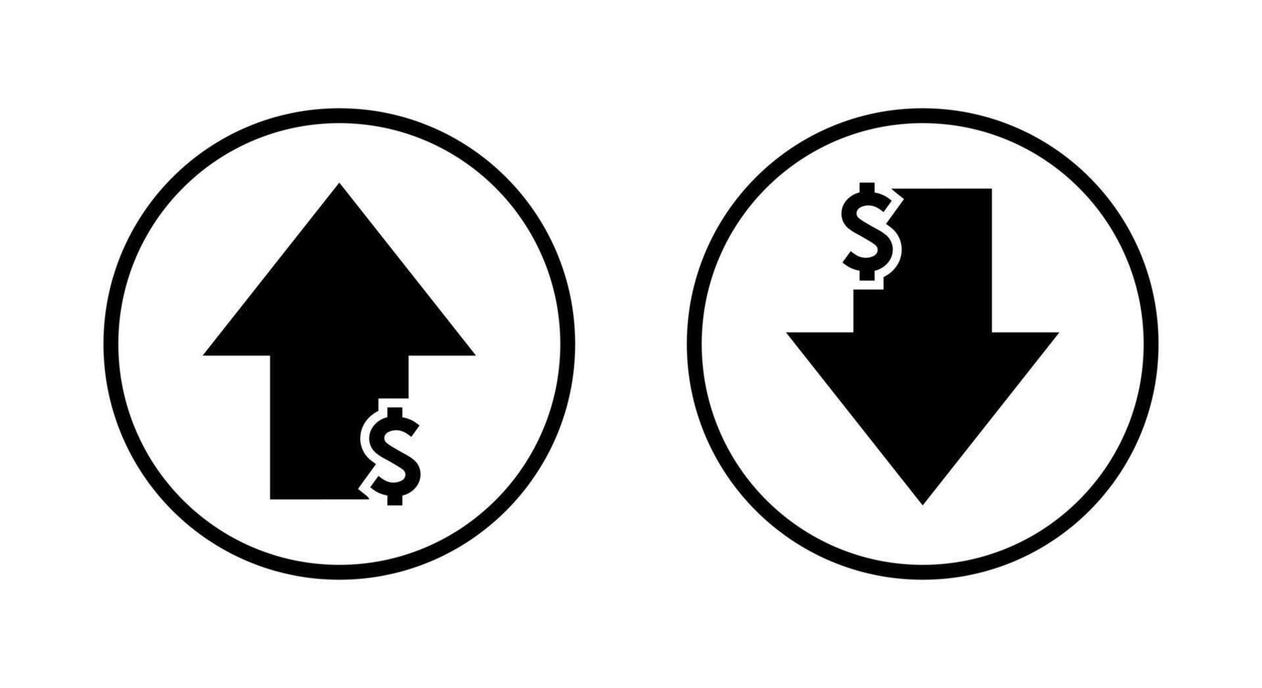 Dollar arrow growth and decline icon on circle line. USD up and down sign symbol vector
