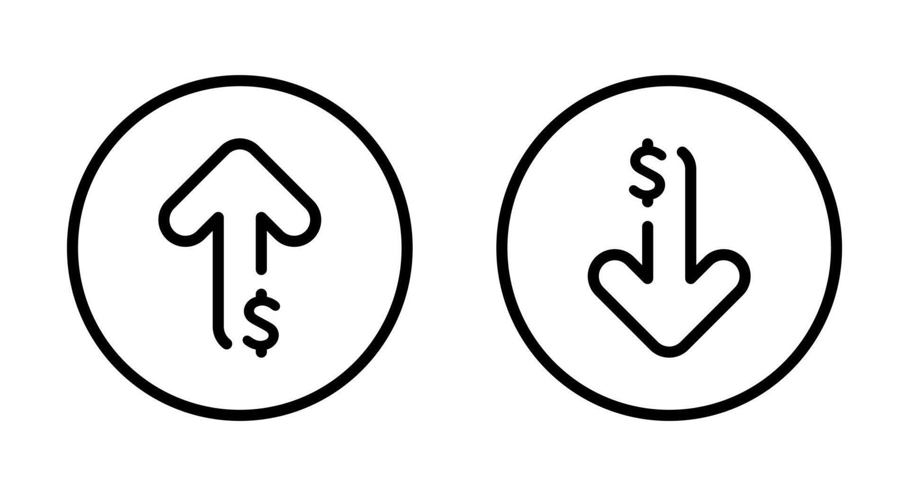 Dollar arrow up and down outline icon on circle line. USD increase and decrease sign symbol vector