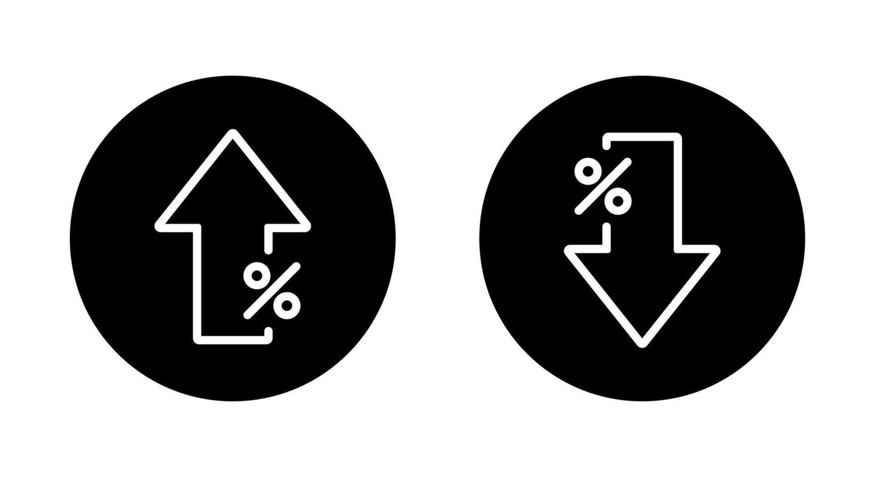 Up and down arrow percent outline icon on black circle. Lower and higher price sign symbol vector