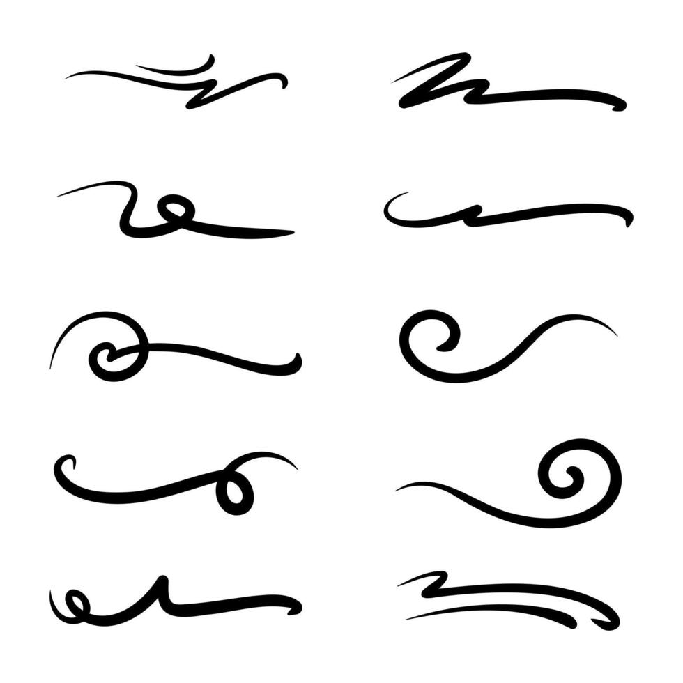 Soft waving underline strokes hand drawn with modern line art vector