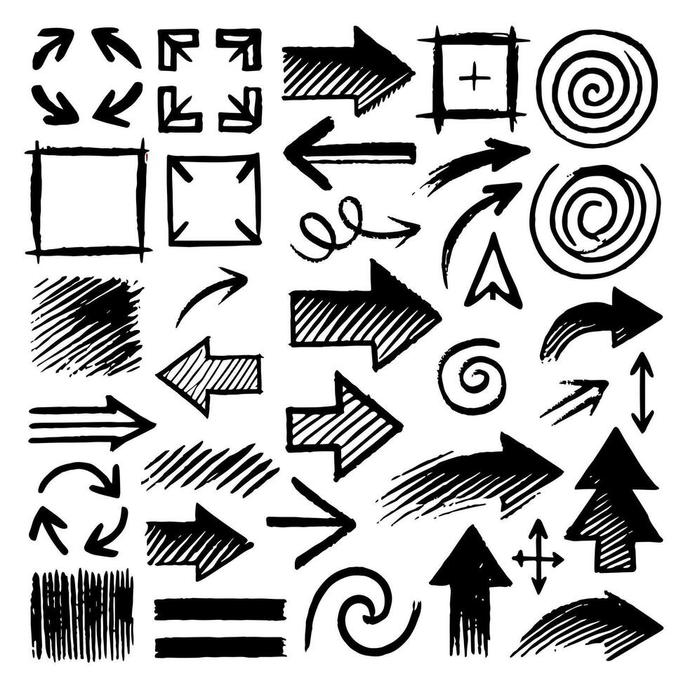 Creative collection of doodle arrows and other basic elements on white background vector