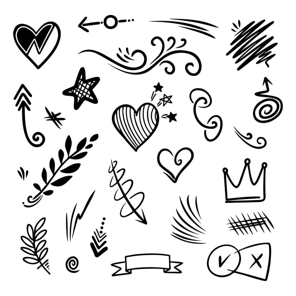 Doodle collection of high-level creative elements combined with white background vector