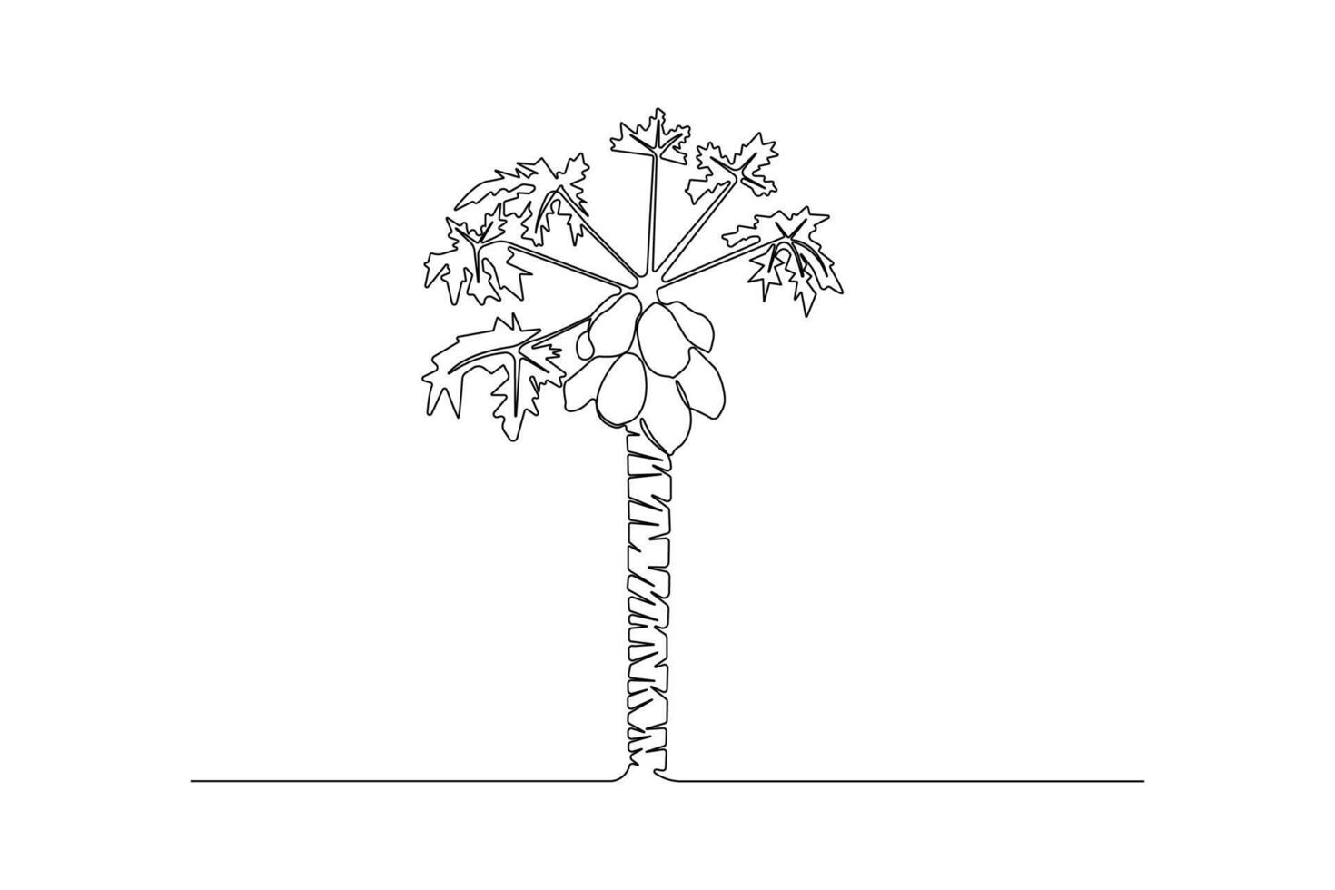 Continuous line art drawing of papaya tree on a white background. vector