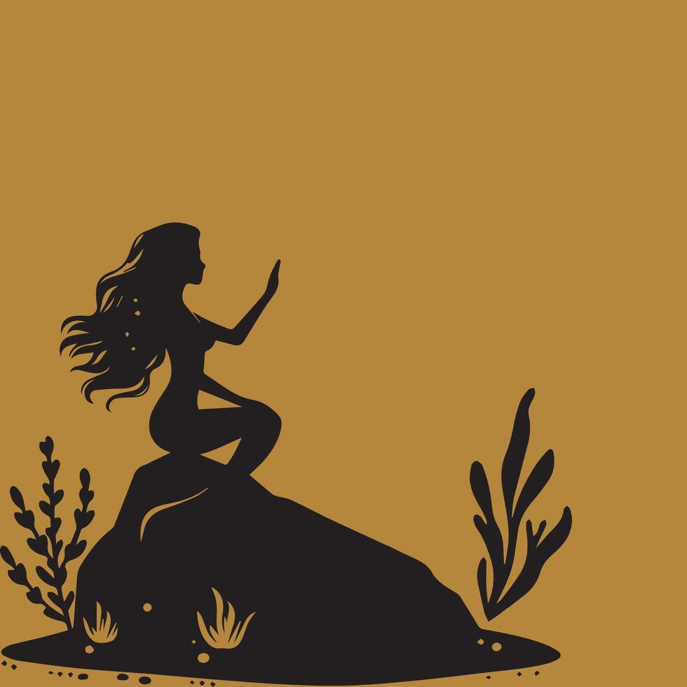 Mermaids sitting on a rock. Fairytale concept background. vector
