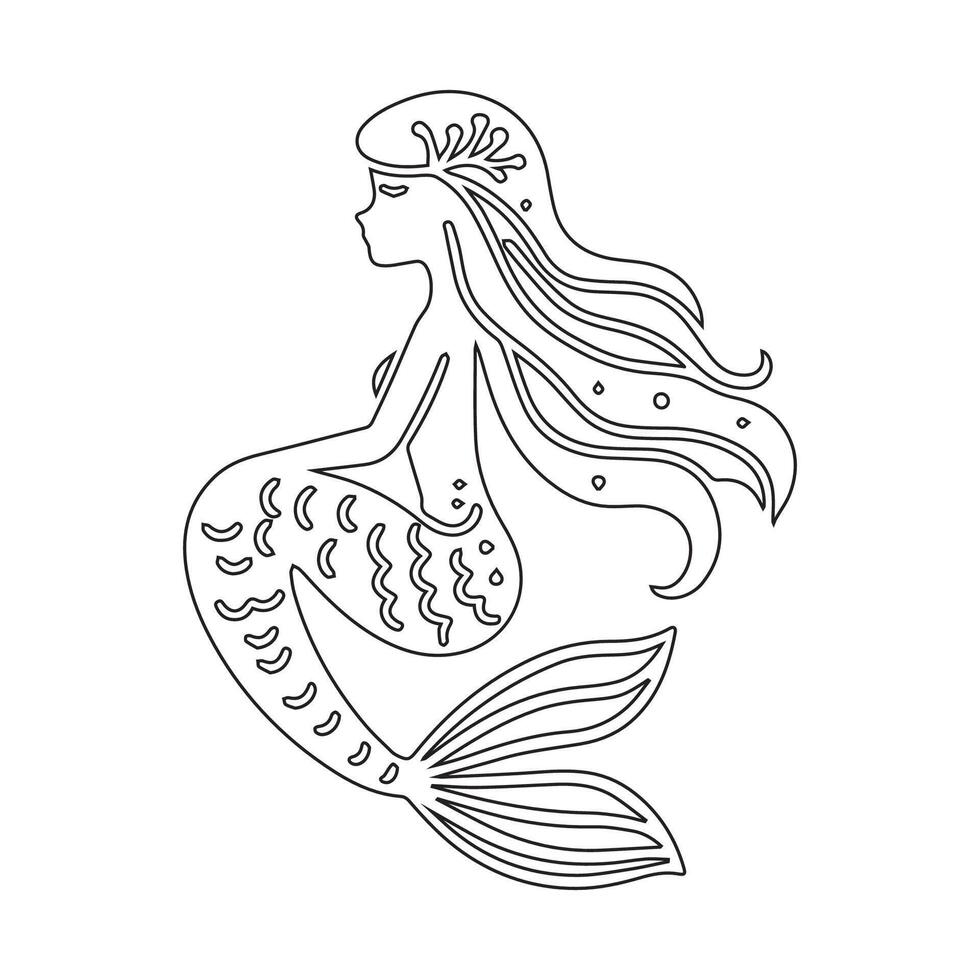Mermaid coloring page for children. Cute mermaid coloring page . vector