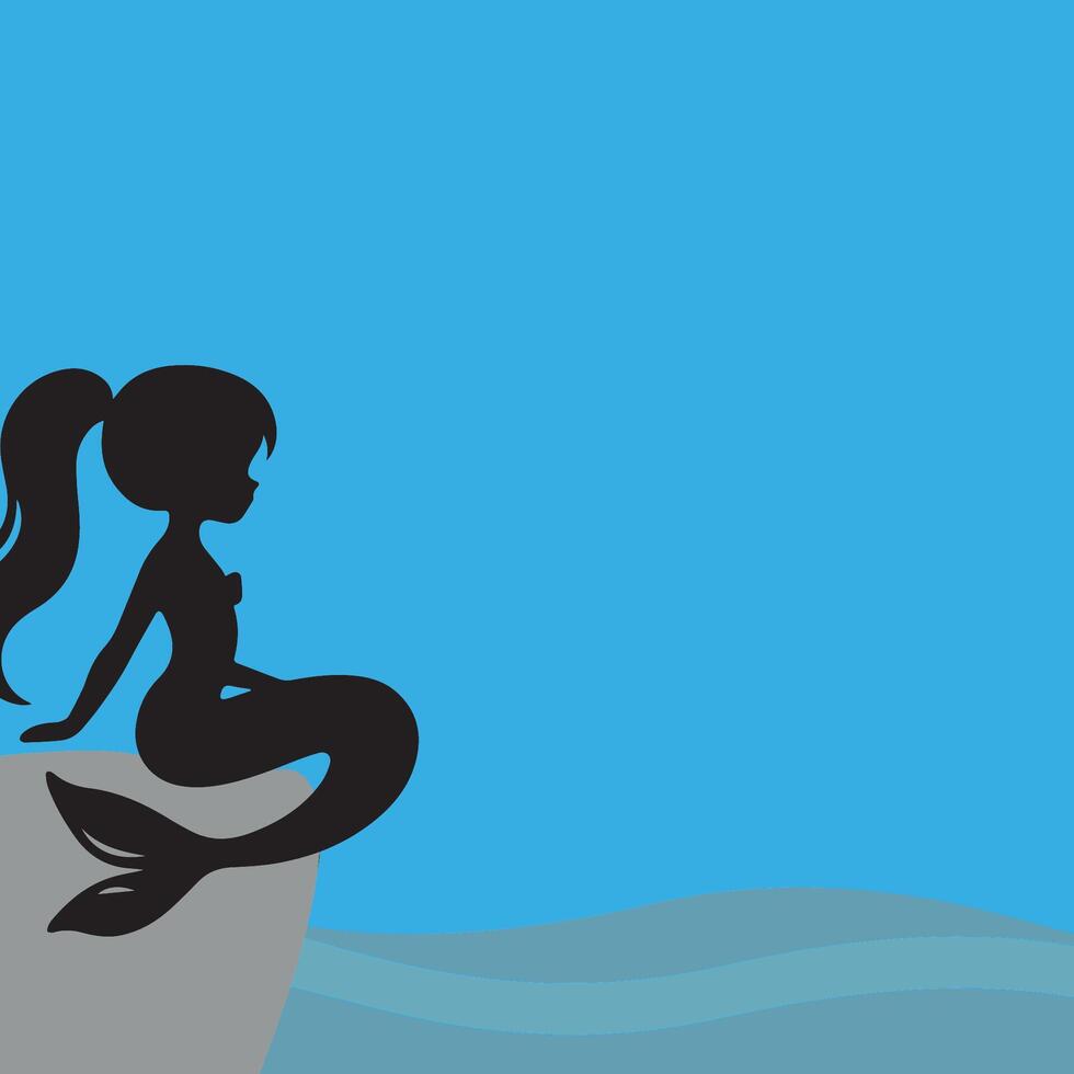 Mermaids sitting on a rock background. vector