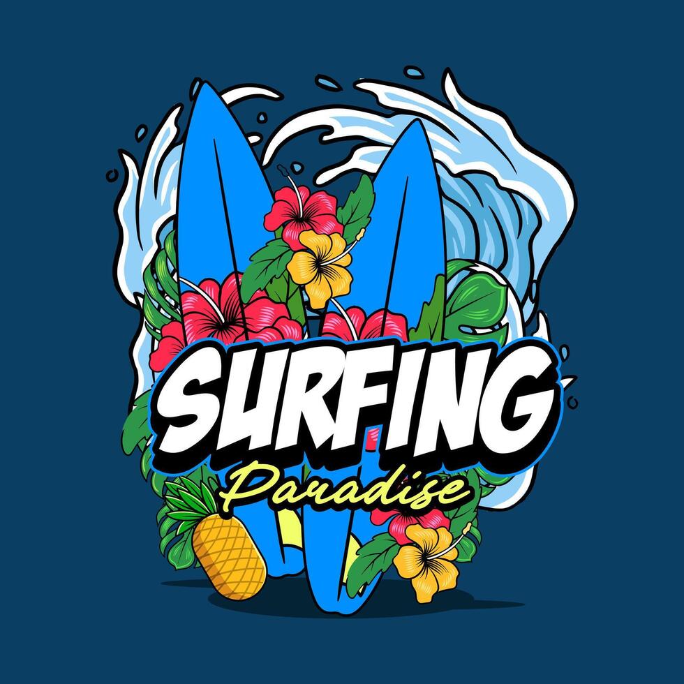 Surfing Paradise Aloha Hawaii Cartoon Character Illustration for sticker, badge, banner, greeting card vector