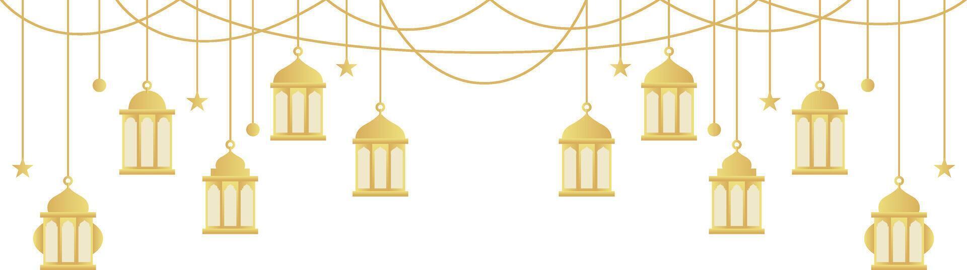 Decoration of Gold Gradient Islamic Lantern Element with Star and Circle for Ramadan vector