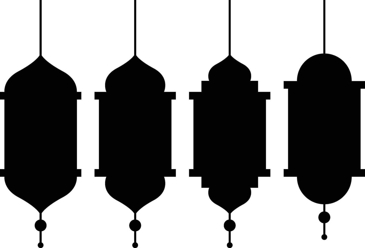 Collection of Black Silhouette Islamic Lantern Element Set for Ramadan Arabic Hanging Oil Lamp Lights vector
