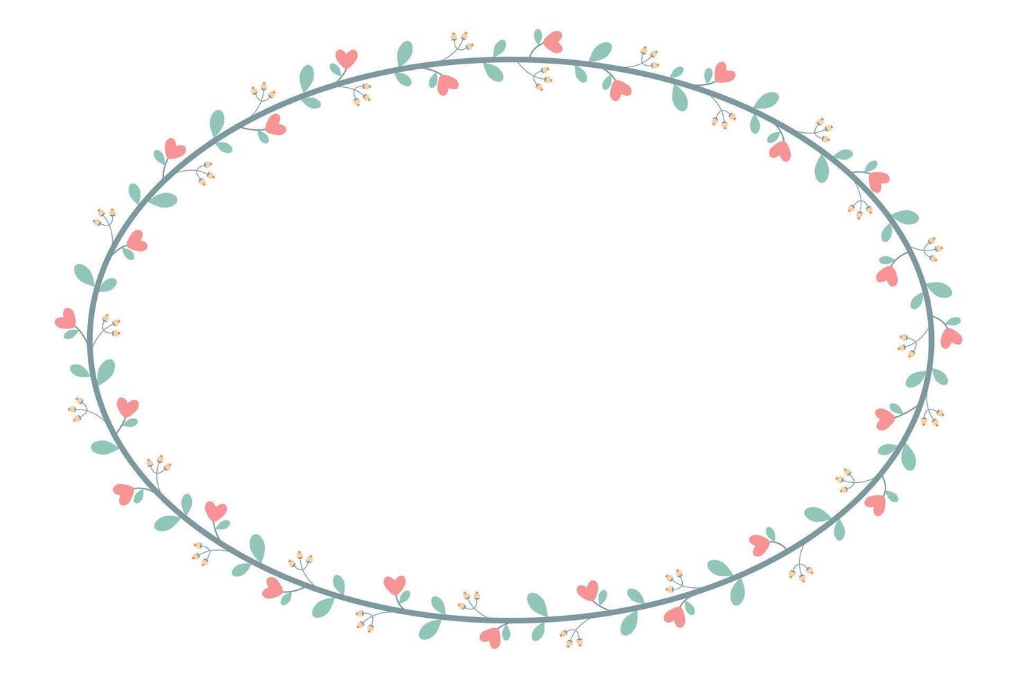 Green Oval Circle Borders Frame Or Wreath With Love Peach Flowers And Green Leaves vector