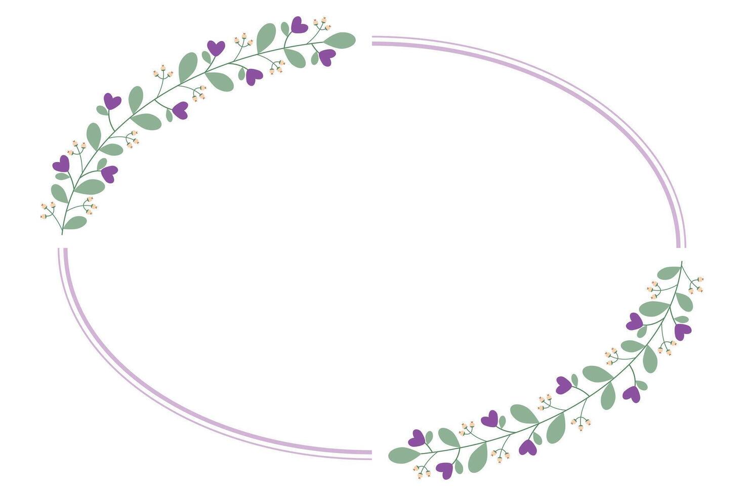Oval Circle Borders Frame Or Wreath With Leaves And Love Purple Flowers vector