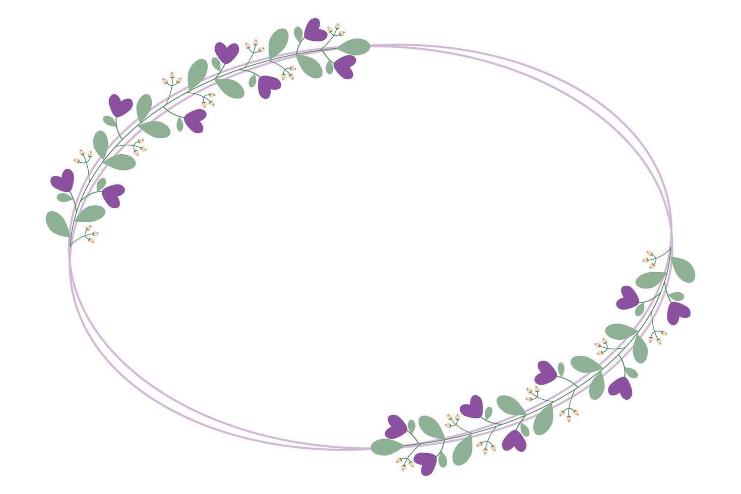 Lovely Purple Oval Circle Borders Frame And Wreath With Love Purple Flowers vector