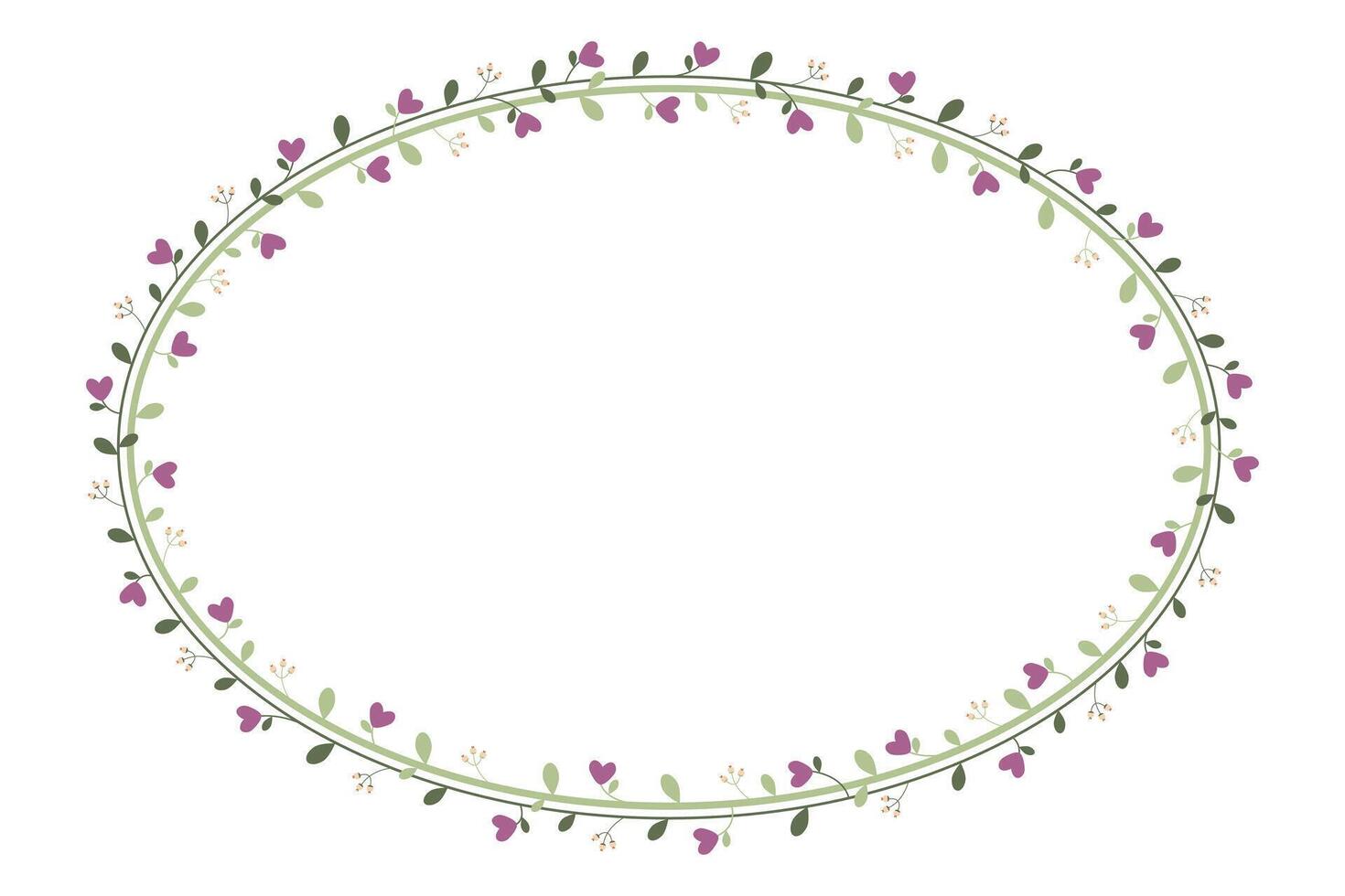 Oval Circle Border Frame With Purple Flowers And Green Leaves vector