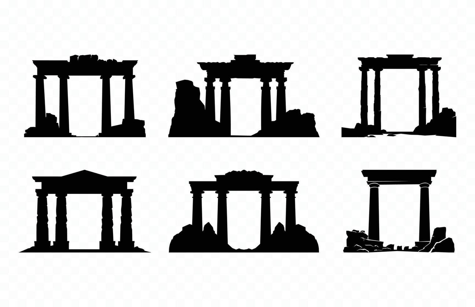 Ancient Ruins Silhouette Set vector