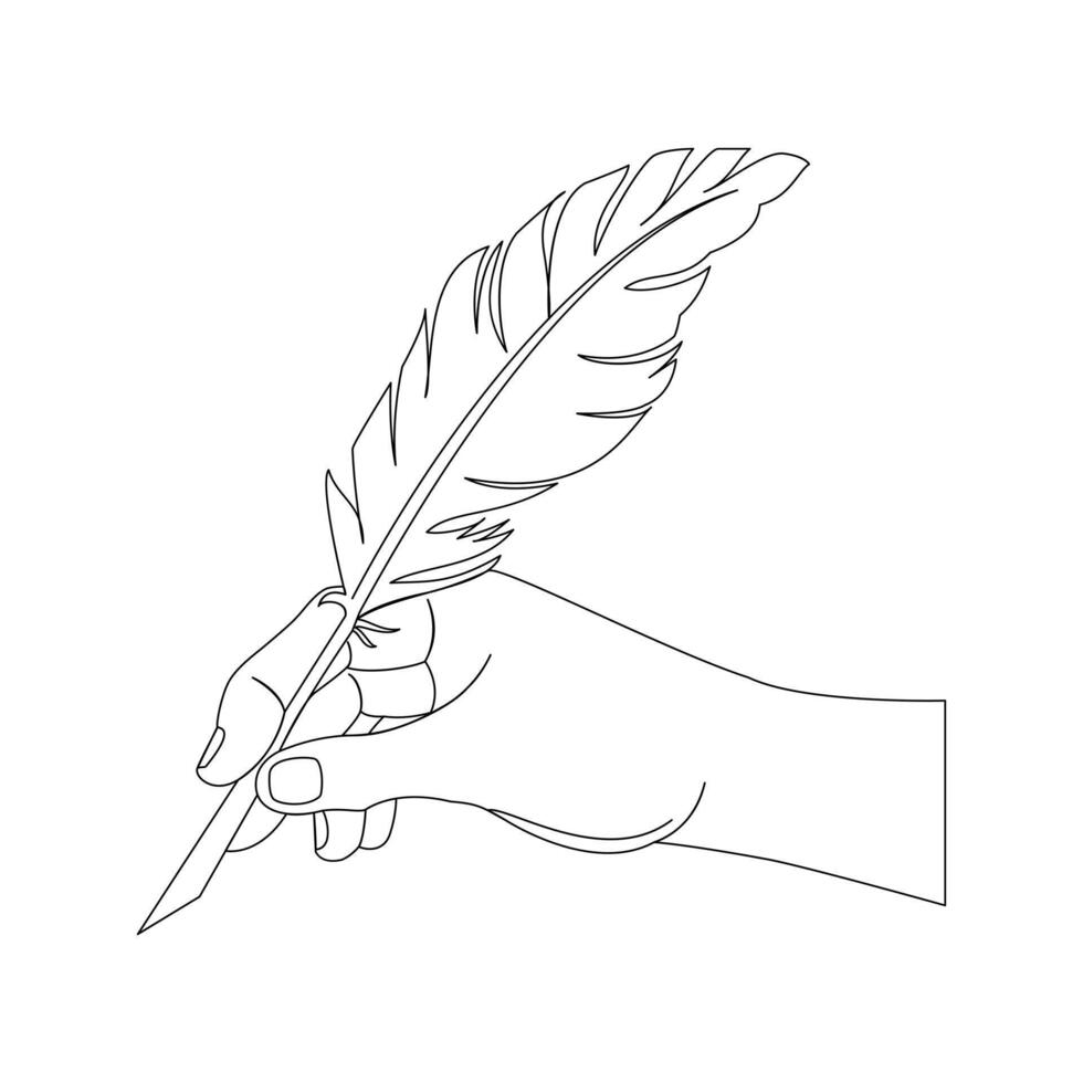 Bird feather single-line art on a white artboard beautifully captures the elegance and lightness of a feather, using a continuous line to symbolize freedom and grace. vector