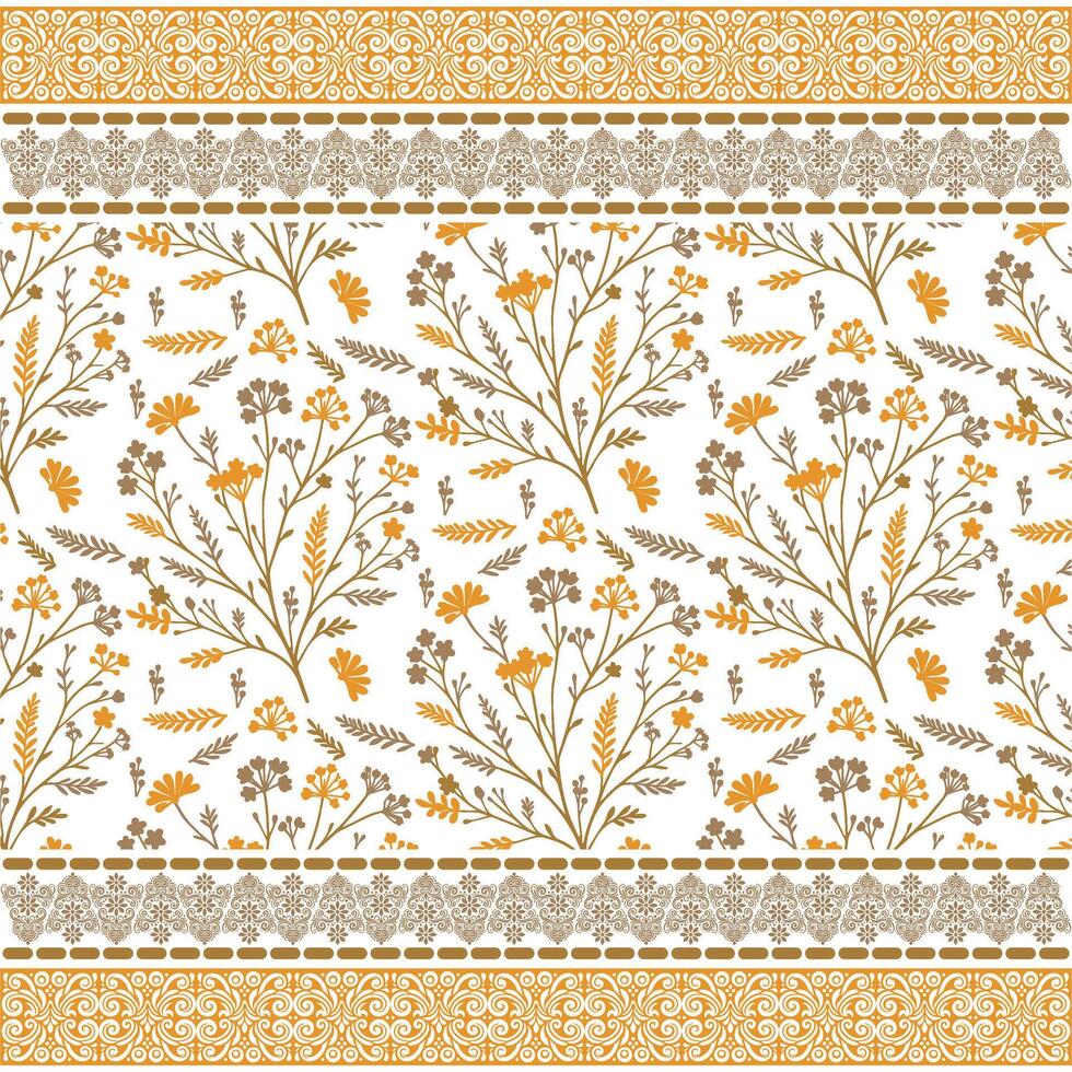 digital print on demand floral pattern with decorative motif embroidery and border vector