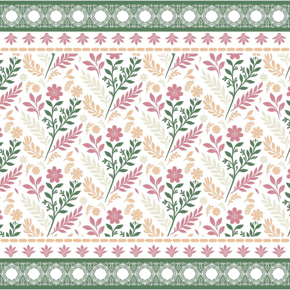 seamless botanical pattern with ornamental floral border for textile and digital print vector