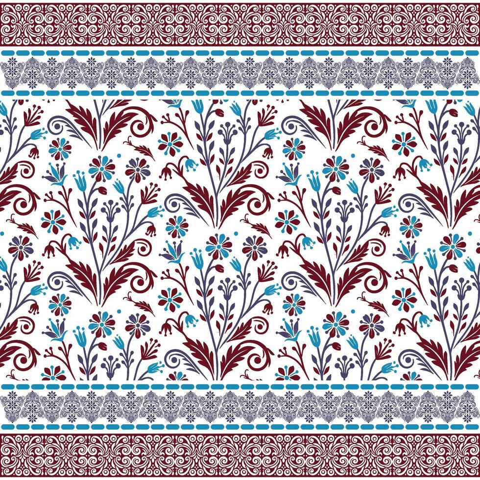 beautiful seamless floral pattern with ethnic border and ornamental art design vector