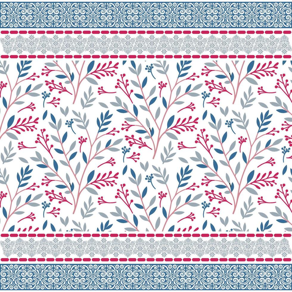 decorative indian seamless pattern with ornamental floral border for bedding and apparel vector