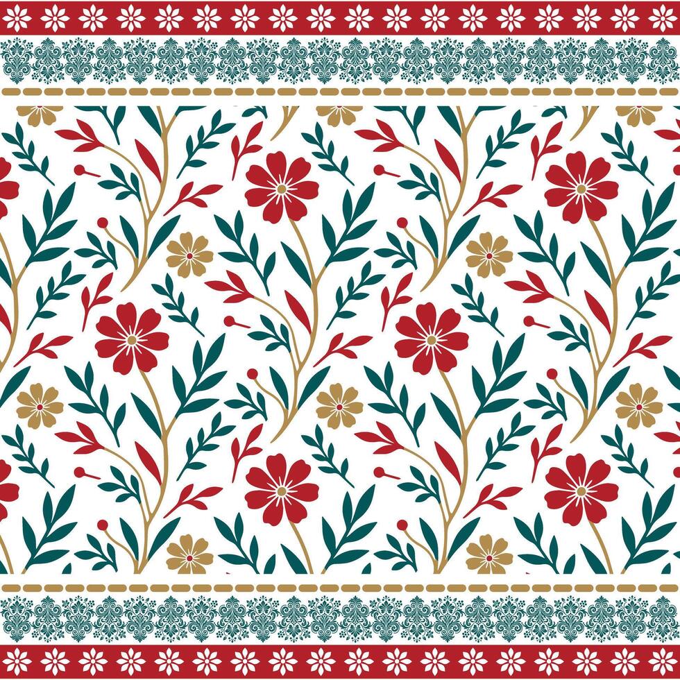 elegant bed sheet texture with floral all over pattern and arabic ornamental border vector